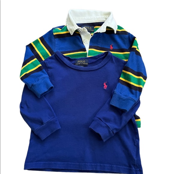 Polo Ralph Lauren baby boy shirts 12 M striped/solid blue long sleeves - Picture 4 of 10